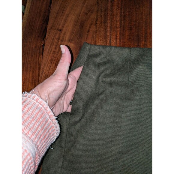 Michele VINTAGE 100% Wool Skirt Sz L Solid Lined Army Green Classic Office VTG - Picture 4 of 12
